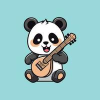 Cute panda playing guitar isolated on blue background vector