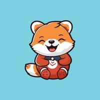 Cute red panda smiling of something cartoon vector