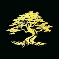 Gold Tree icon on dark background vector