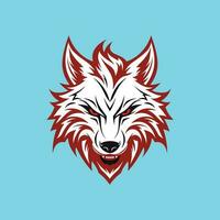 lobo cabeza enojado cara logo con rojo color vector