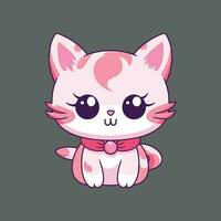 Cute Pink Kitten Kawaii, Hand Drawn Cat Illustration vector