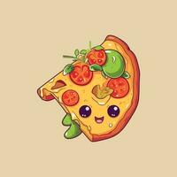 one cute slide of delicious vegetarian pizza kawaii vector