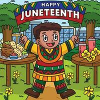 Happy Juneteenth Boy Holding Banner Colored vector