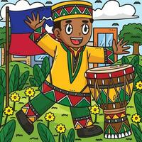 Juneteenth Boy Playing Djembe Colored Cartoon vector