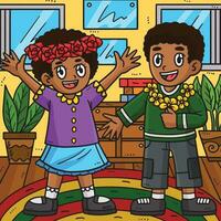 Juneteenth Children with Flowers Colored Cartoon vector