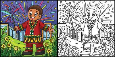 Juneteenth Boy and Fireworks Colored Illustration vector