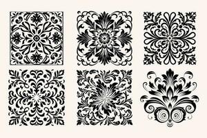 decorative black and white mosaic tile stencil, in the style of ornate baroque, rounded, floral, simple vector