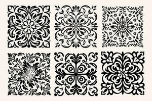 decorative black and white mosaic tile stencil, in the style of ornate baroque, rounded, floral, simple vector