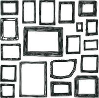 Vector Illustration of Empty Grunge Square and Rectangle Frames with Ink Black Boxes, Rubber Stamp Imprints, and Rectangle Borders Collection Isolated on White Background