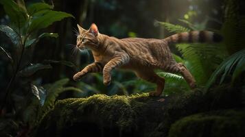 Caracat's Bold Leap in a Rainforest Ambience photo