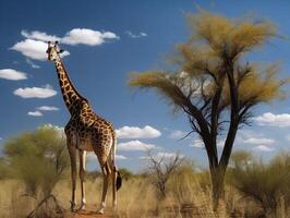 The Elegance of the Rothschild Giraffe Among Acacia Trees photo