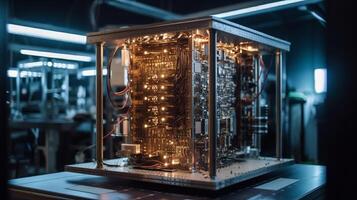 cuántico computadora en un alto tecnología laboratorio foto