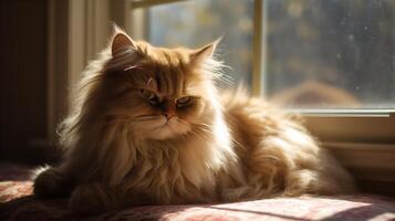 Persian Cat's Leisurely Nap in a Sunny Window photo