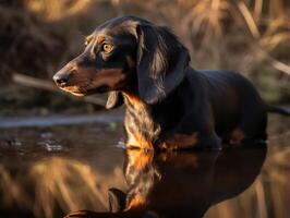 The Diligent Dachshund and His Reflection photo