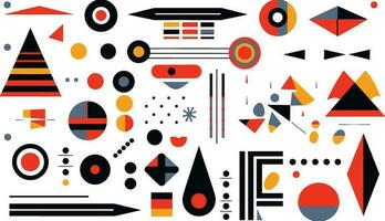 vector abstract geometric icons, geometric shapes, in the style of pop art graphic style, detailed background elements, memphis design, precise and sharp, raw texture, elongated shapes, thick texture