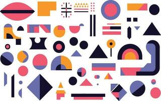 vector abstract geometric icons, geometric shapes, in the style of pop art graphic style, detailed background elements, memphis design, precise and sharp, raw texture, elongated shapes, thick texture