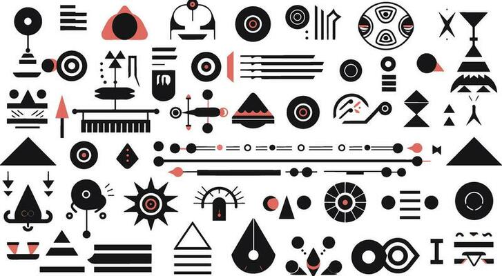 flat lines, geometrical symbols and shapes isolated on white background stock vector, in the style of graphic rock-inspired compositions, memphis design, realistic, iconic