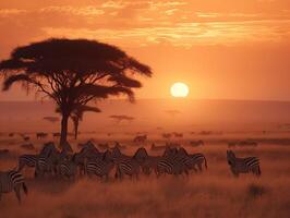 Serengeti Serenade Zebras Grazing at Dawn photo