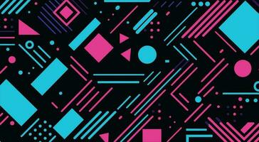 abstract modern geometric pattern with geometric elements, in the style of dark azure and magenta, linear patterns and shapes, memphis design, naive, graphic and bold, modern, light black and cyan vector