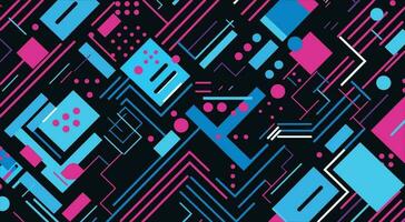 abstract modern geometric pattern with geometric elements, in the style of dark azure and magenta, linear patterns and shapes, memphis design, naive, graphic and bold, modern, light black and cyan vector