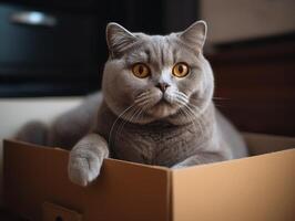 The Adorable Scottish Fold in a Cardboard Box photo