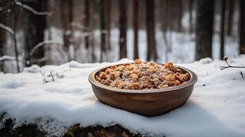 estonio Kama en un Nevado bosque foto