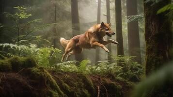 Kai Ken's Bold Leap in the Japanese Forest photo