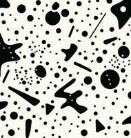 black and white pattern with different shapes, in the style of memphis design, confetti-like dots, simplistic characters, chaotic academia, creased, thin steel forms, primitivist style vector