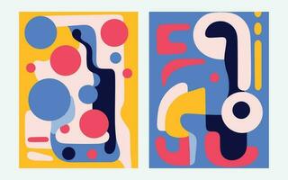 many abstract art posters featuring a bold design, in the style of simplified figures, cartoon abstraction, rounded shapes, bold primary colors, robotic motifs, tangled forms, modular patterns vector