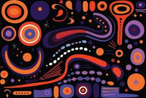 illustration of various abstract shapes and colored designs, in the style of dark violet and orange, bold patterns, abstract minimalism appreciator, laurel burch vector