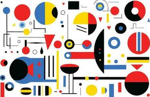 several different geometric abstract design elements, in the style of bold and vibrant primary colors, robotic motifs, bold patterns, minimalist illustrator, bauhaus, precisionist, white background vector