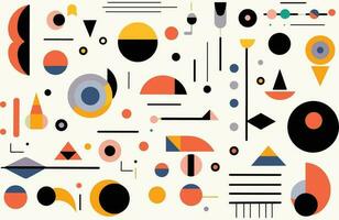 several different geometric abstract design elements, in the style of bold and vibrant primary colors, robotic motifs, bold patterns, minimalist illustrator, bauhaus, precisionist, white background vector