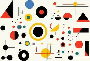 several different geometric abstract design elements, in the style of bold and vibrant primary colors, robotic motifs, bold patterns, minimalist illustrator, bauhaus, precisionist, white background vector