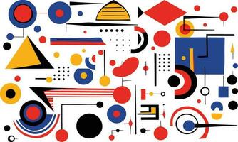 several different geometric abstract design elements, in the style of bold and vibrant primary colors, robotic motifs, bold patterns, minimalist illustrator, bauhaus, precisionist, white background vector