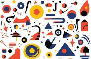 several different geometric abstract design elements, in the style of bold and vibrant primary colors, robotic motifs, bold patterns, minimalist illustrator, bauhaus, precisionist, white background vector