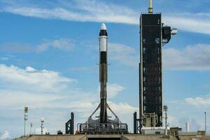 SpaceX Falcon 9 rocket with the Dragon spacecraft atop on the pad at Launch Complex 39A at NASAs Kennedy Space Center in Florida on June 2 2023 photo