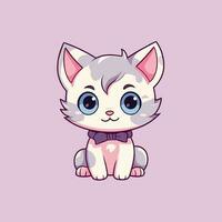 funny kawaii purple cat vector illustration