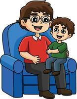hijo sentado en padres regazo dibujos animados de colores clipart vector