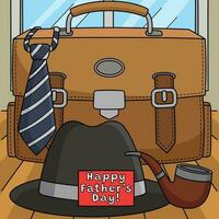 Fathers Day Hat Tie Briefcase Pipe Colored Cartoon vector