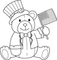 4th of July Teddy Bear US Flag Isolated Coloring vector
