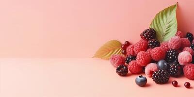 arranged sweet berry in pastel background with copy space photo