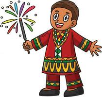 Juneteenth Boy and Fireworks Cartoon Clipart vector