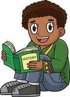 Afro Boy Reading a History Book Cartoon Clipart vector