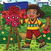 Juneteenth Girl Arranging Flowers Colored Cartoon vector