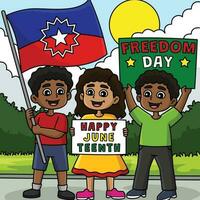 niños promoviendo diecinueve de junio día de colores dibujos animados vector