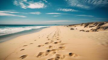footprint on beach sand in summer day photo