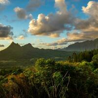 Panoramic aerial image from the Pali Lookout on the island of Oahu in Hawaii. photo