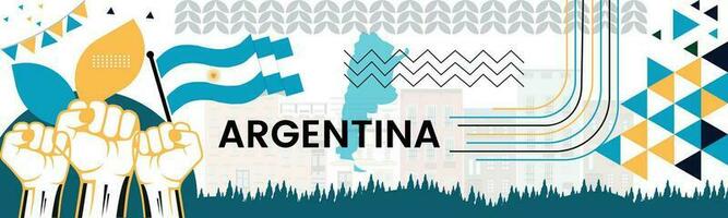 ARGENTINA Map and raised fists. National day or Independence day design for ARGENTINA  celebration. Modern retro design with abstract icons. Vector illustration.