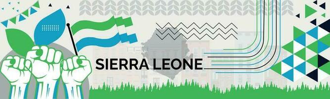 sierra leona mapa y elevado puños nacional día o independencia día diseño para sierra leona celebracion. moderno retro diseño con resumen iconos vector ilustración.