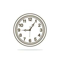 Cartoonish round clock face showing nine five o'clock isolated on light blue background. vector